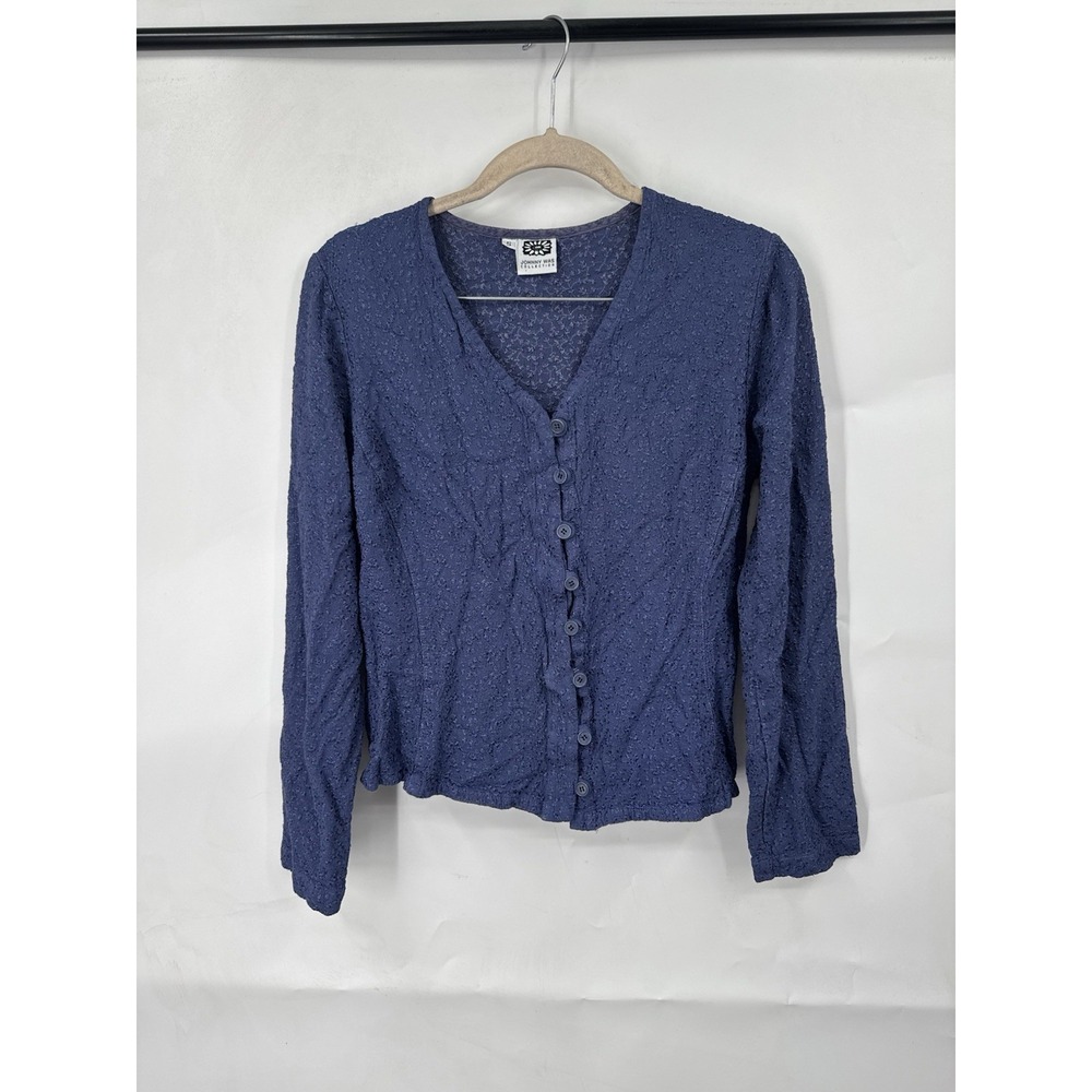 Johnny Was Collection Textured Button Top Women S Blue Cottage Cabin Prairie VTG